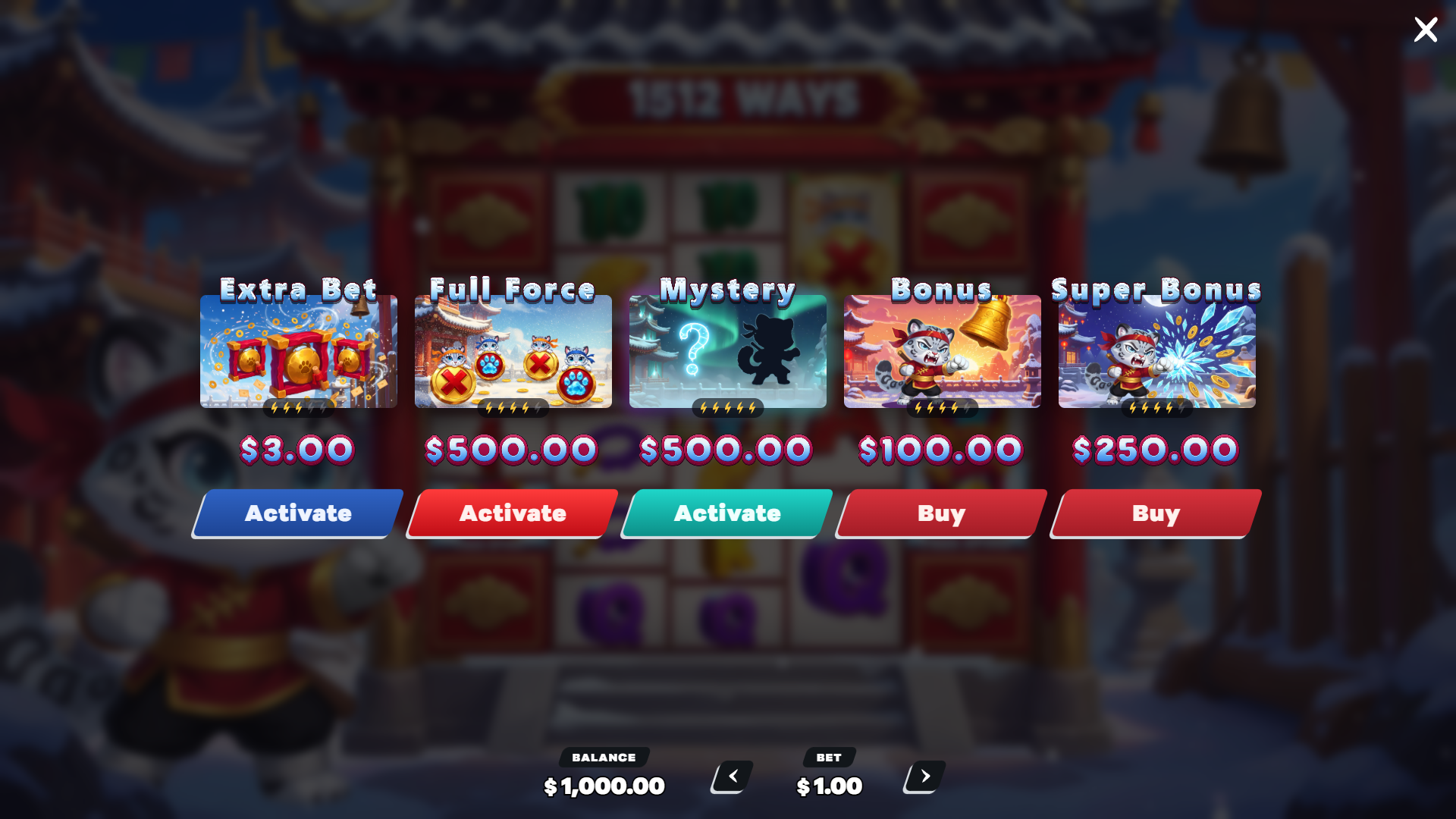 Snow Fist bonus buy menu