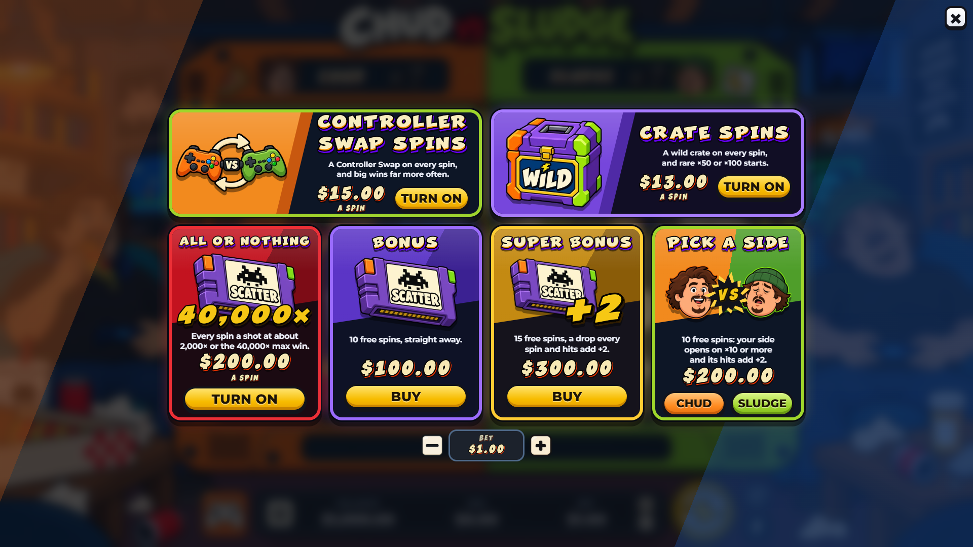 Chud vs Sludge bonus buy menu