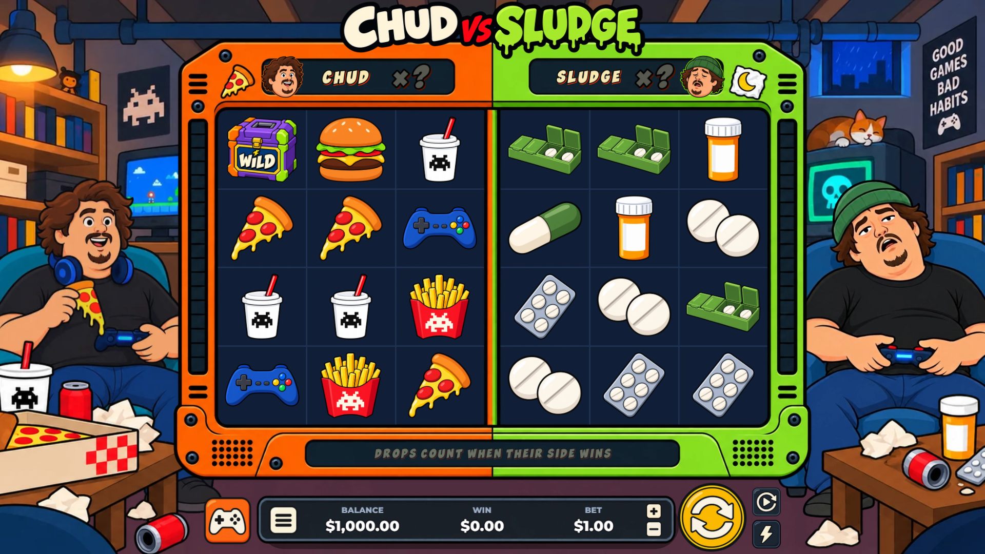 Chud vs Sludge slot gameplay reels