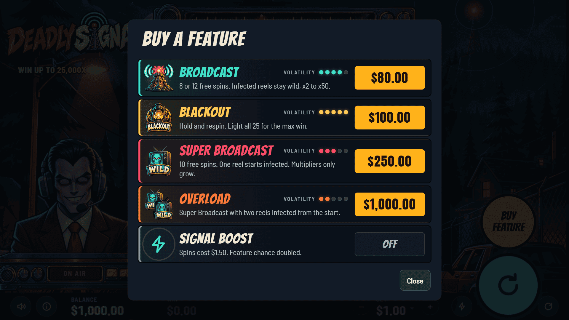 Deadly Signal bonus buy menu