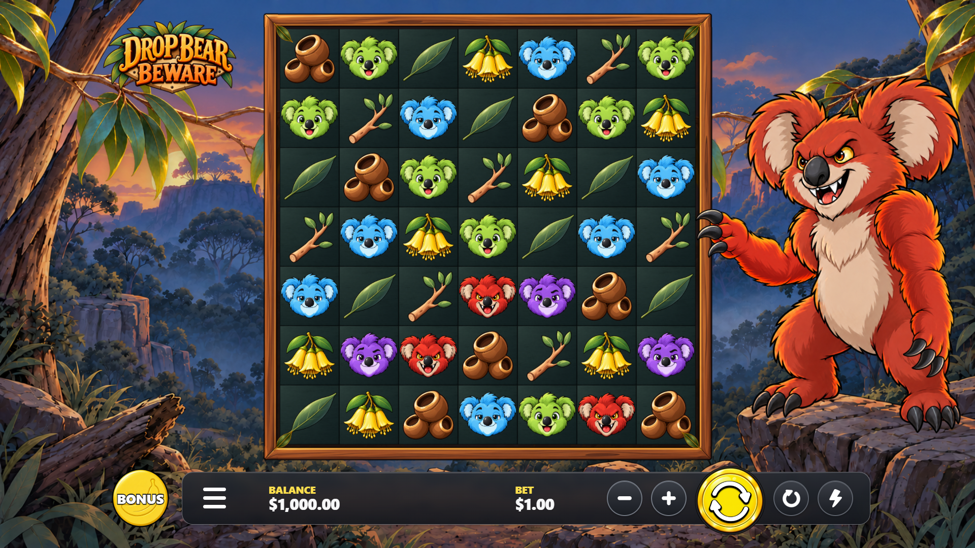 Drop Bear Beware slot gameplay reels