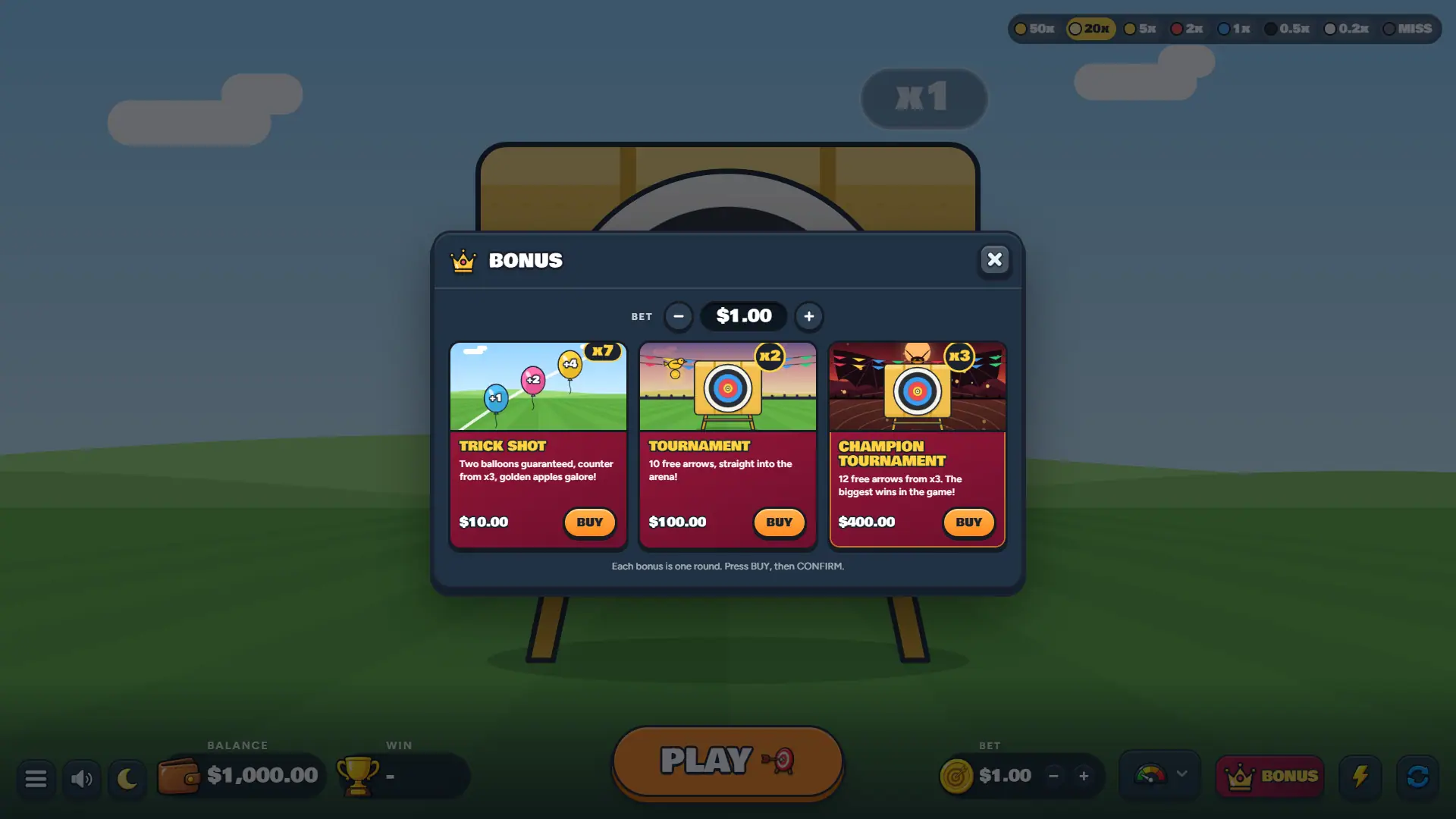 Bullseye bonus buy menu