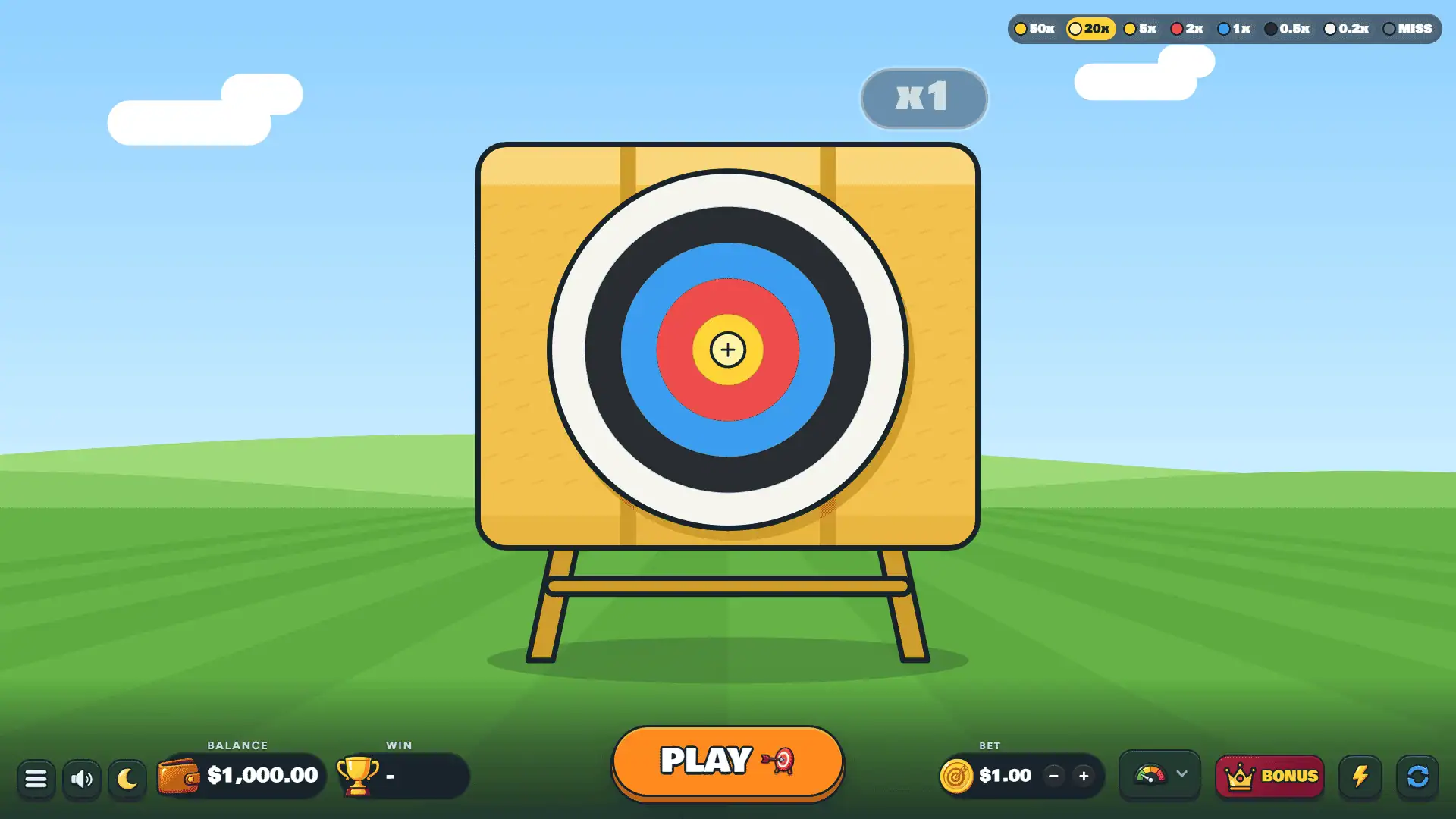 Bullseye archery target game screen