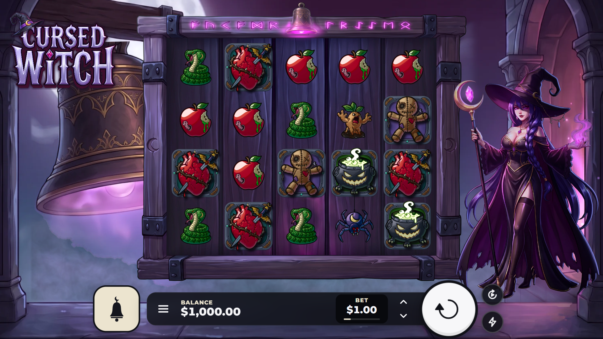 Cursed Witch slot gameplay reels
