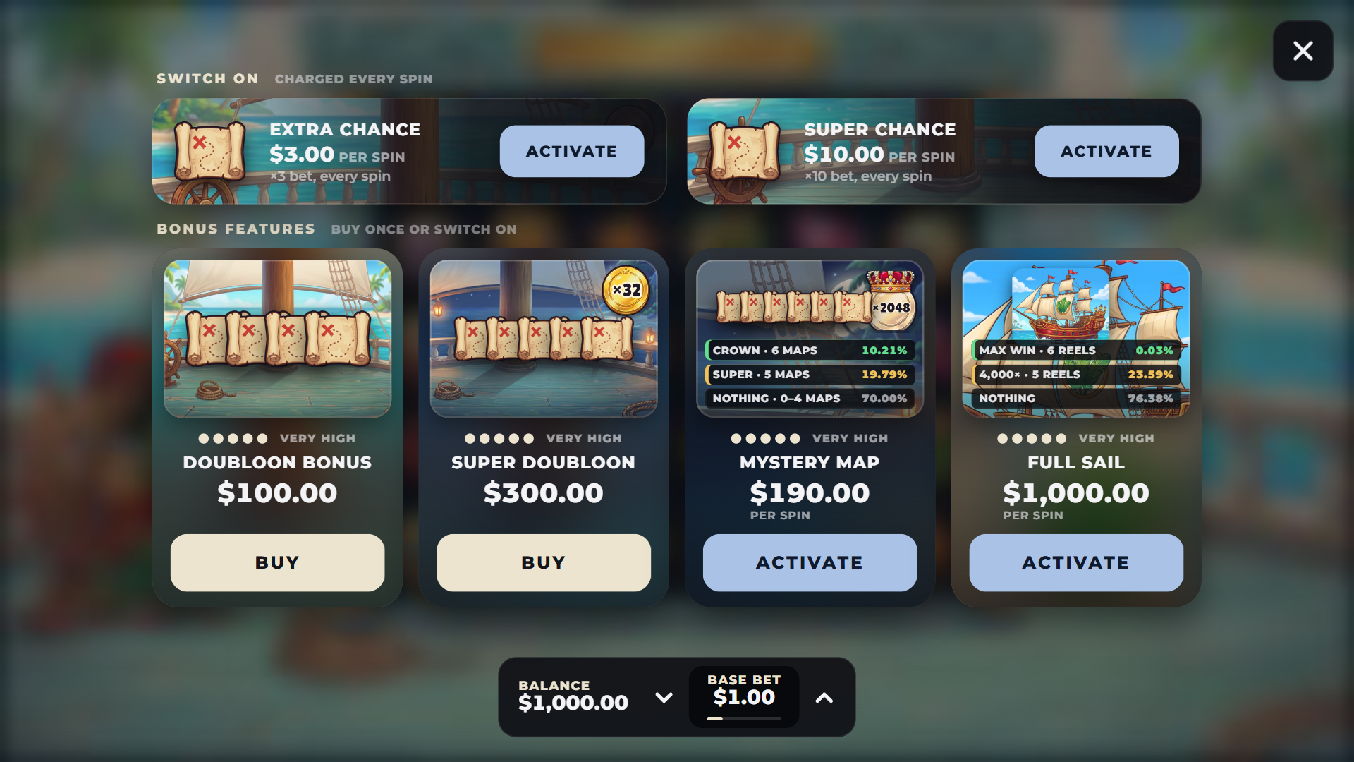 Doubloon Strike bonus buy menu