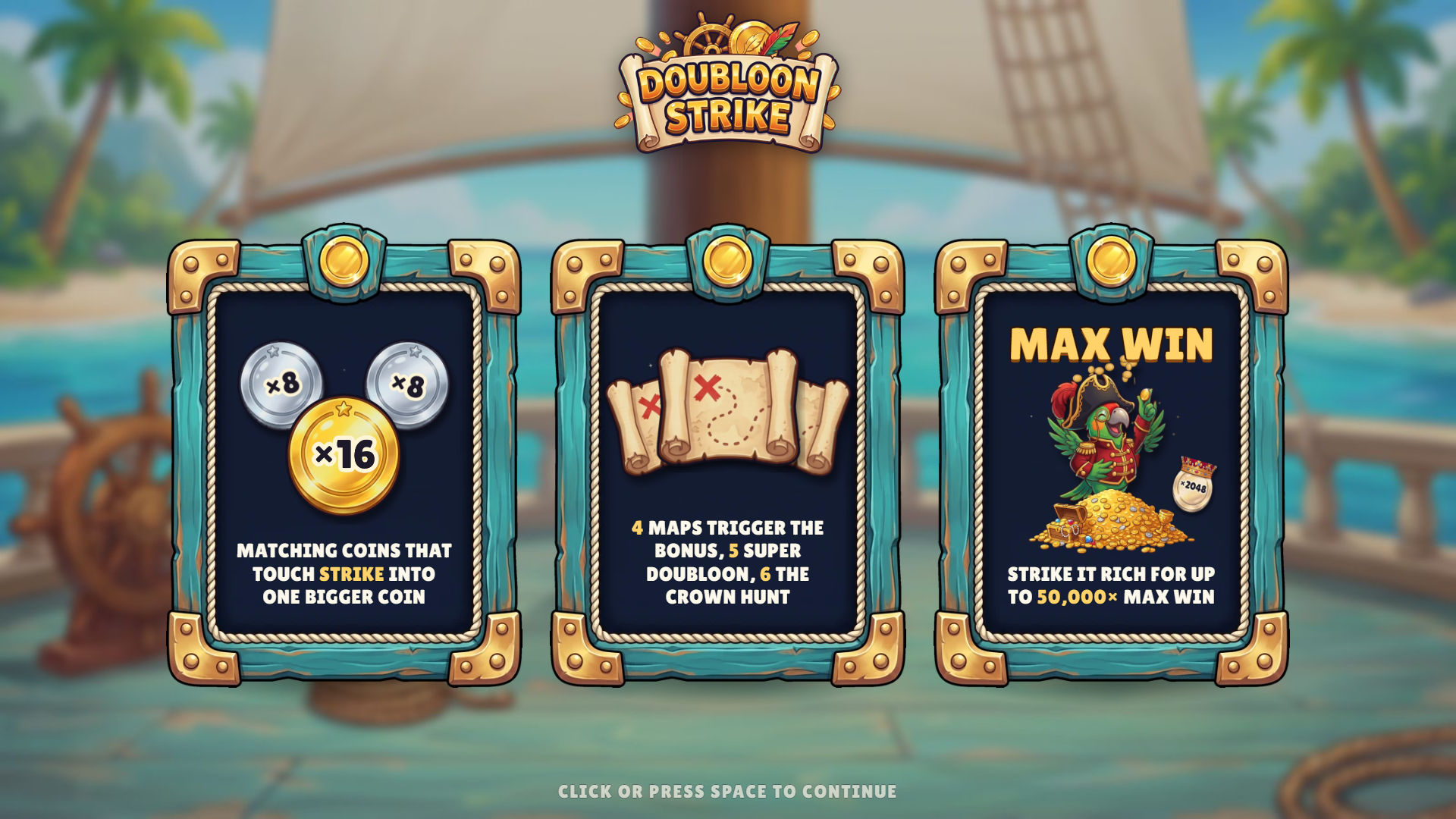 Doubloon Strike slot intro screen