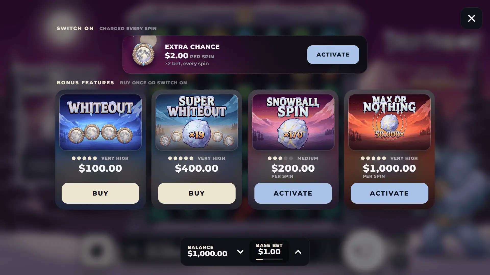 Driftmoon bonus buy menu
