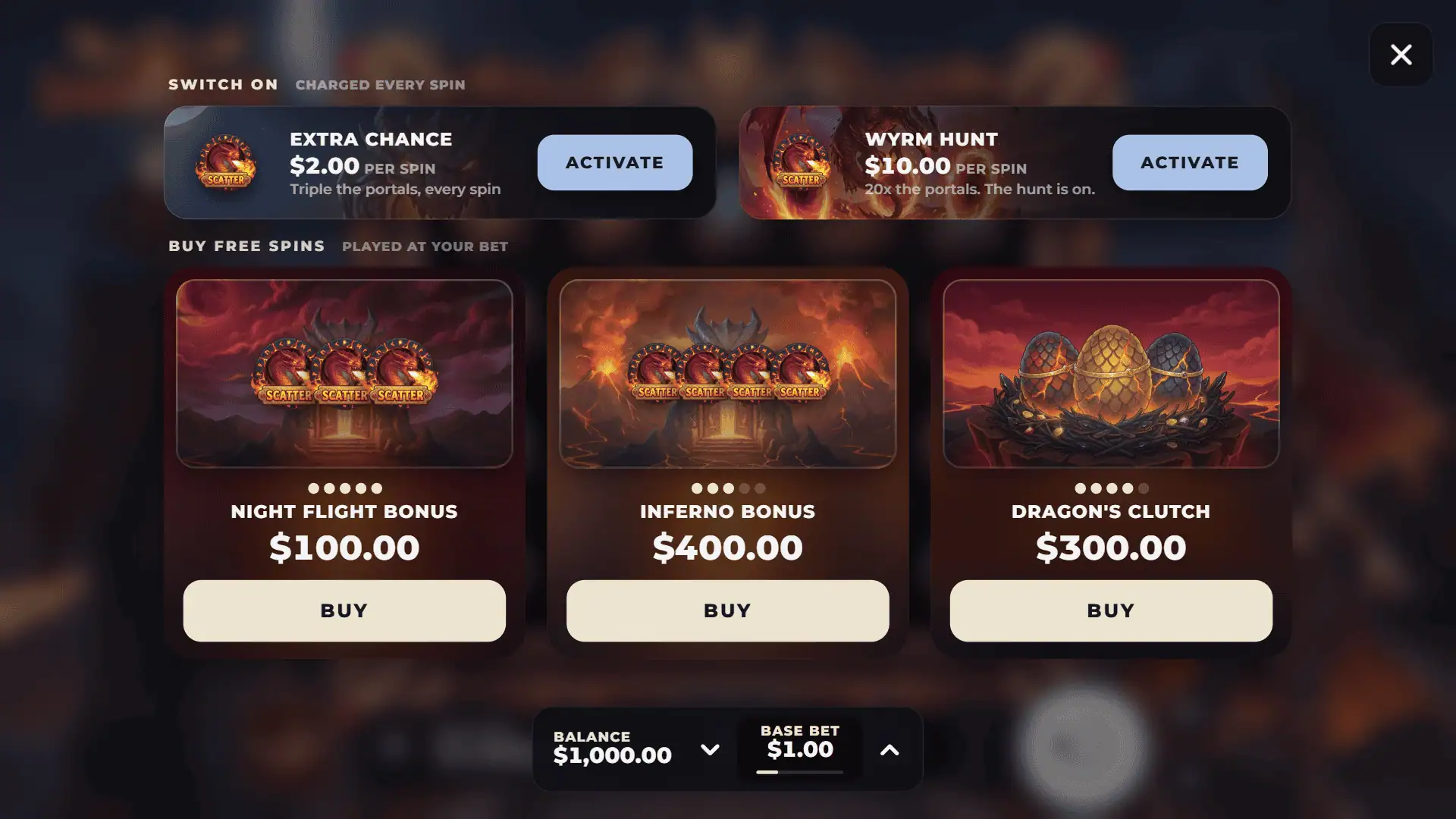 Embertamer bonus buy menu