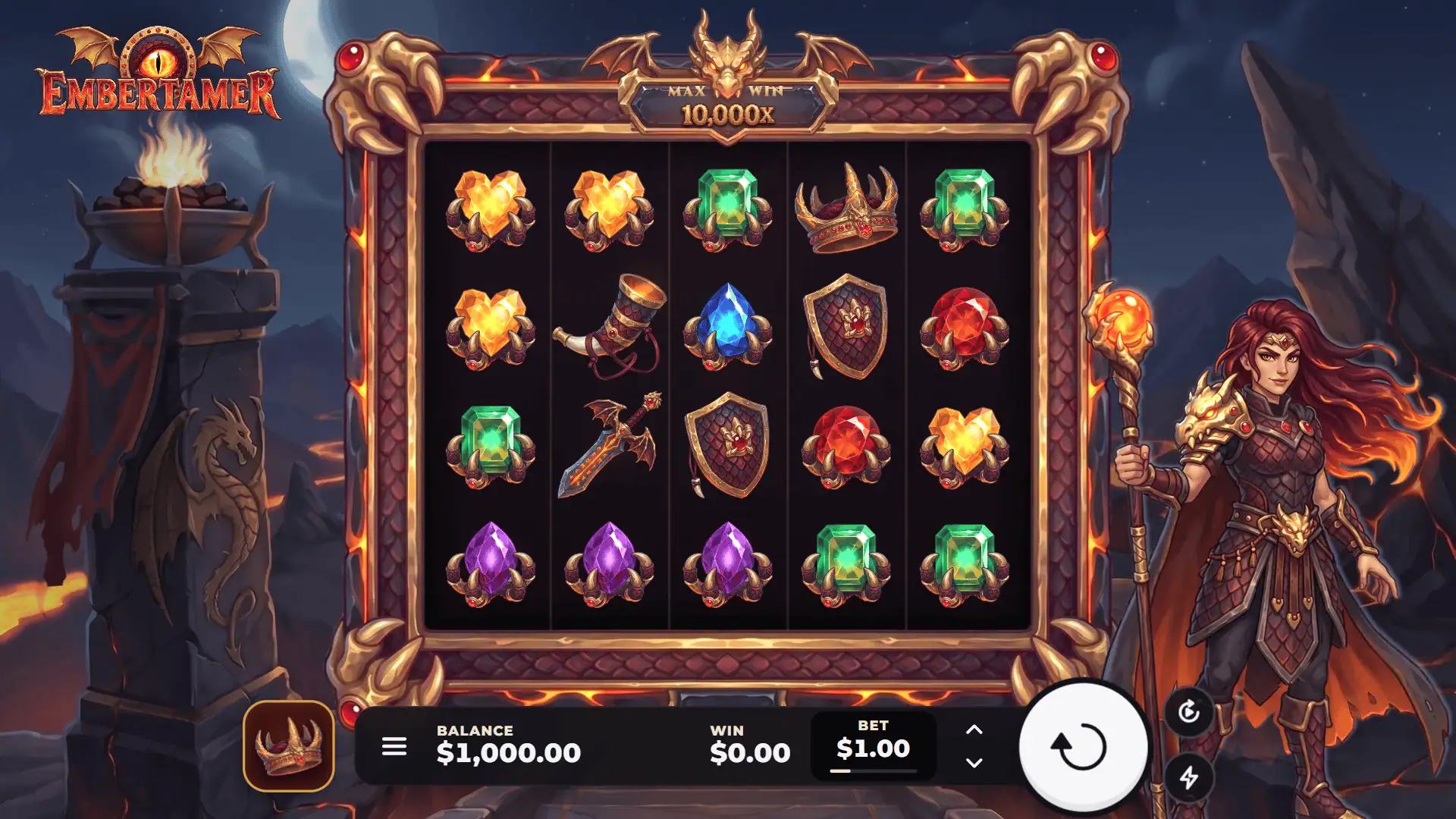 Embertamer slot gameplay reels
