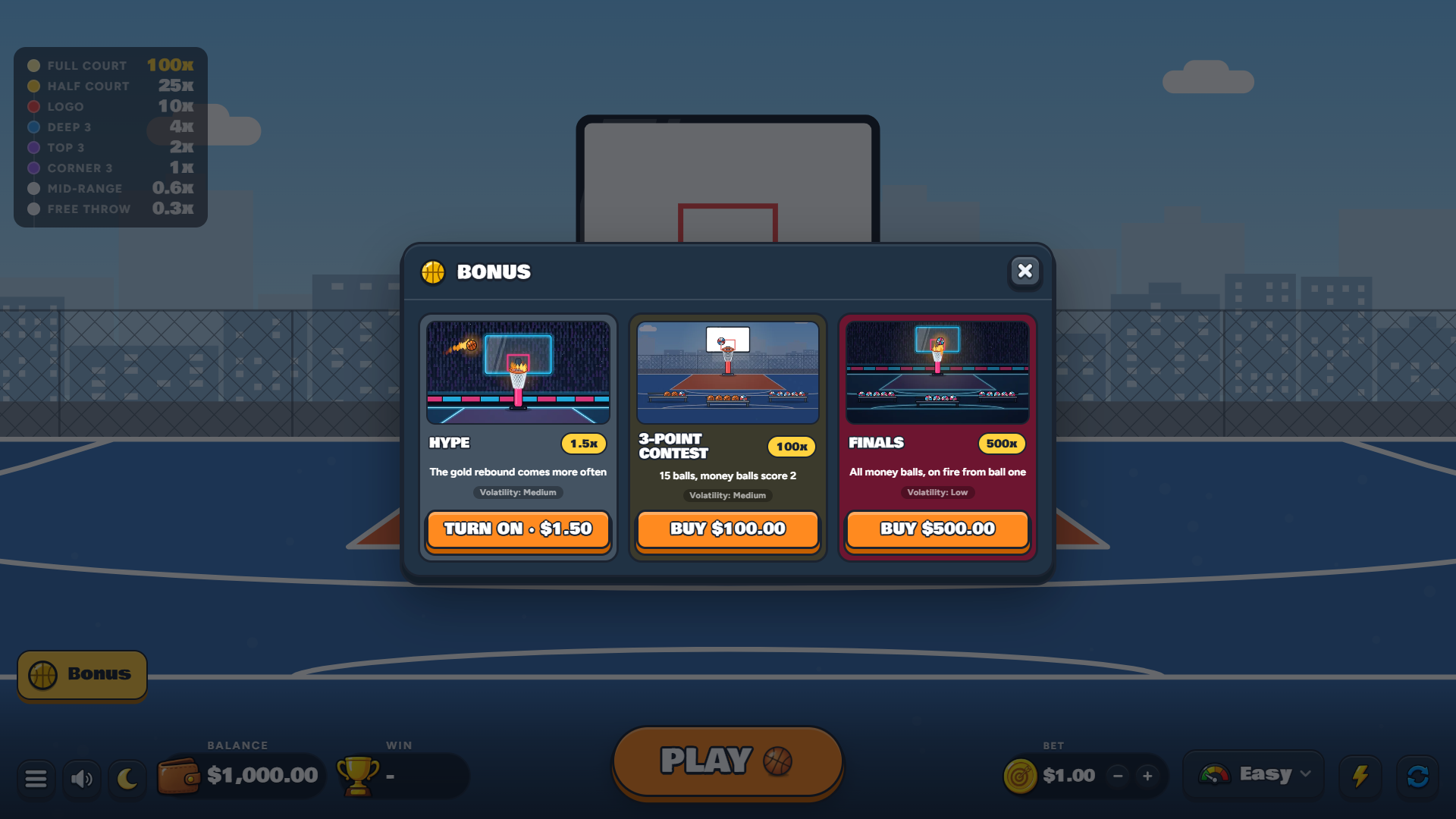 Hoops bonus buy menu