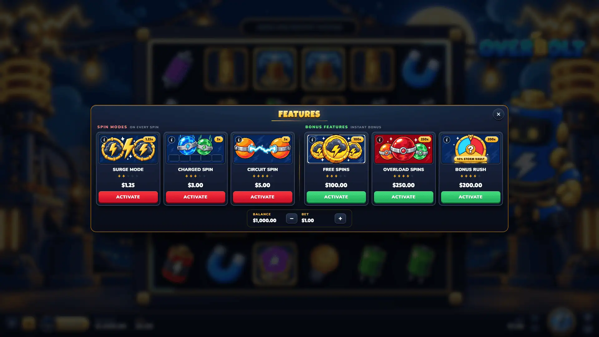 Overbolt bonus buy menu
