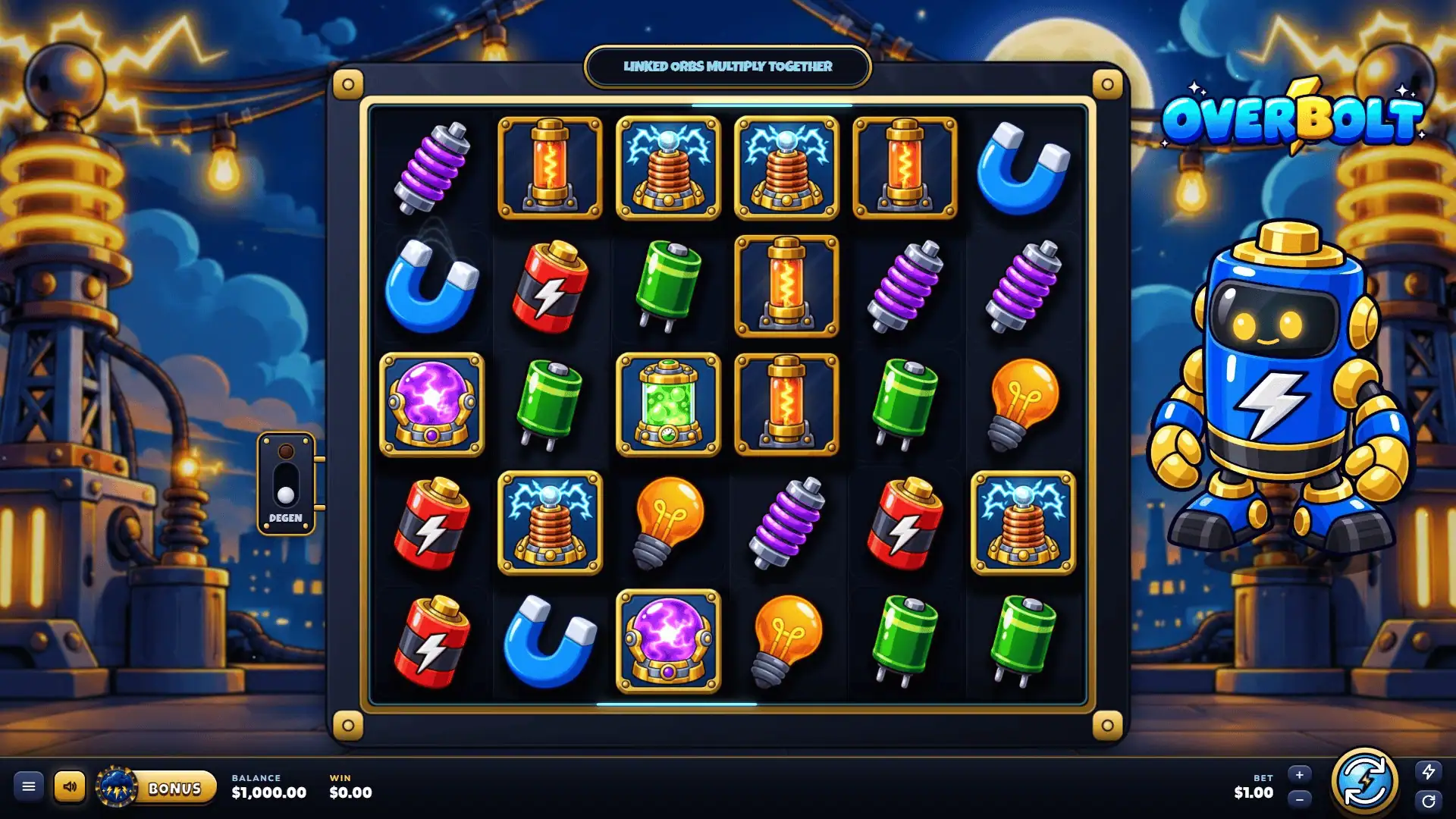 Overbolt slot gameplay reels