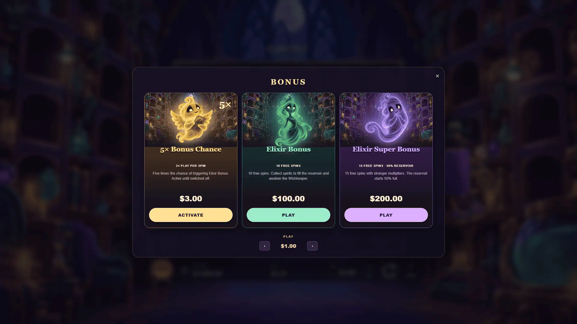 Ghost Elixir bonus buy menu
