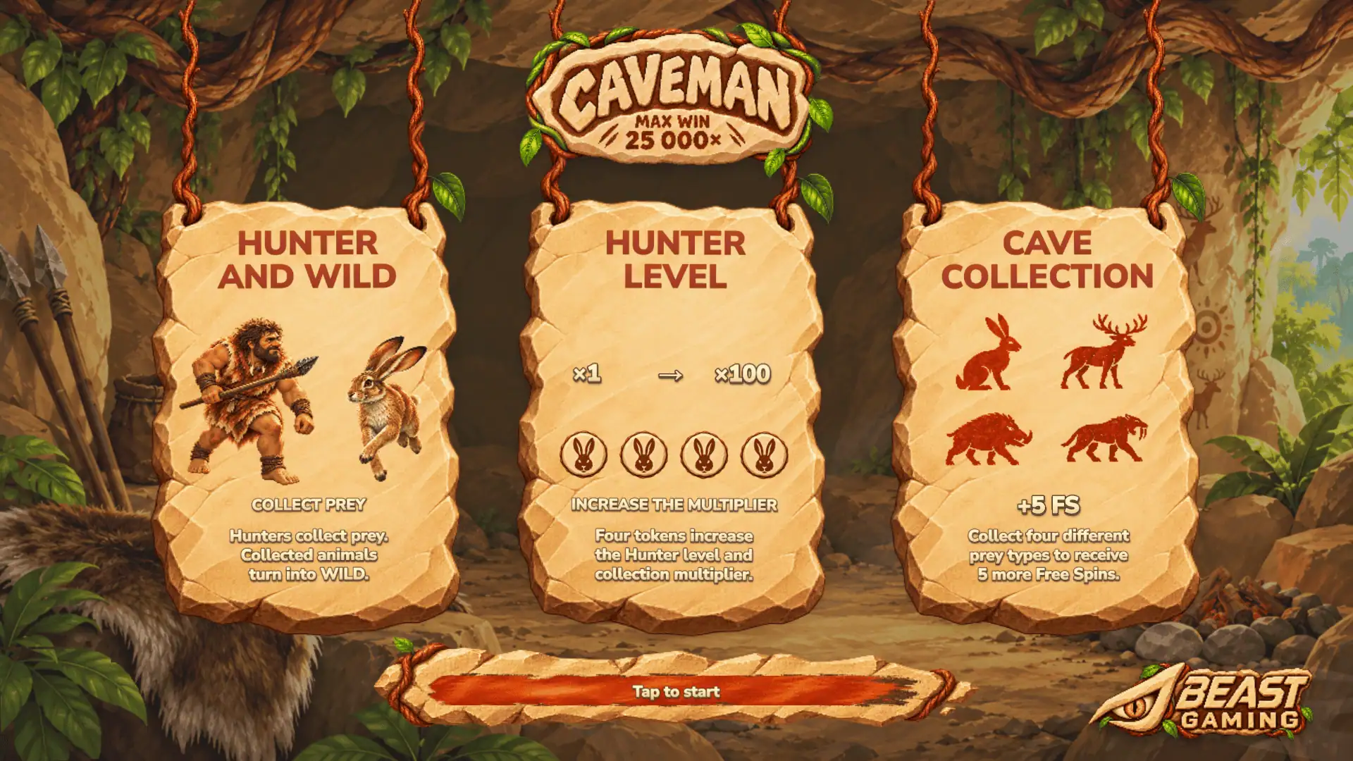 Caveman slot intro screen