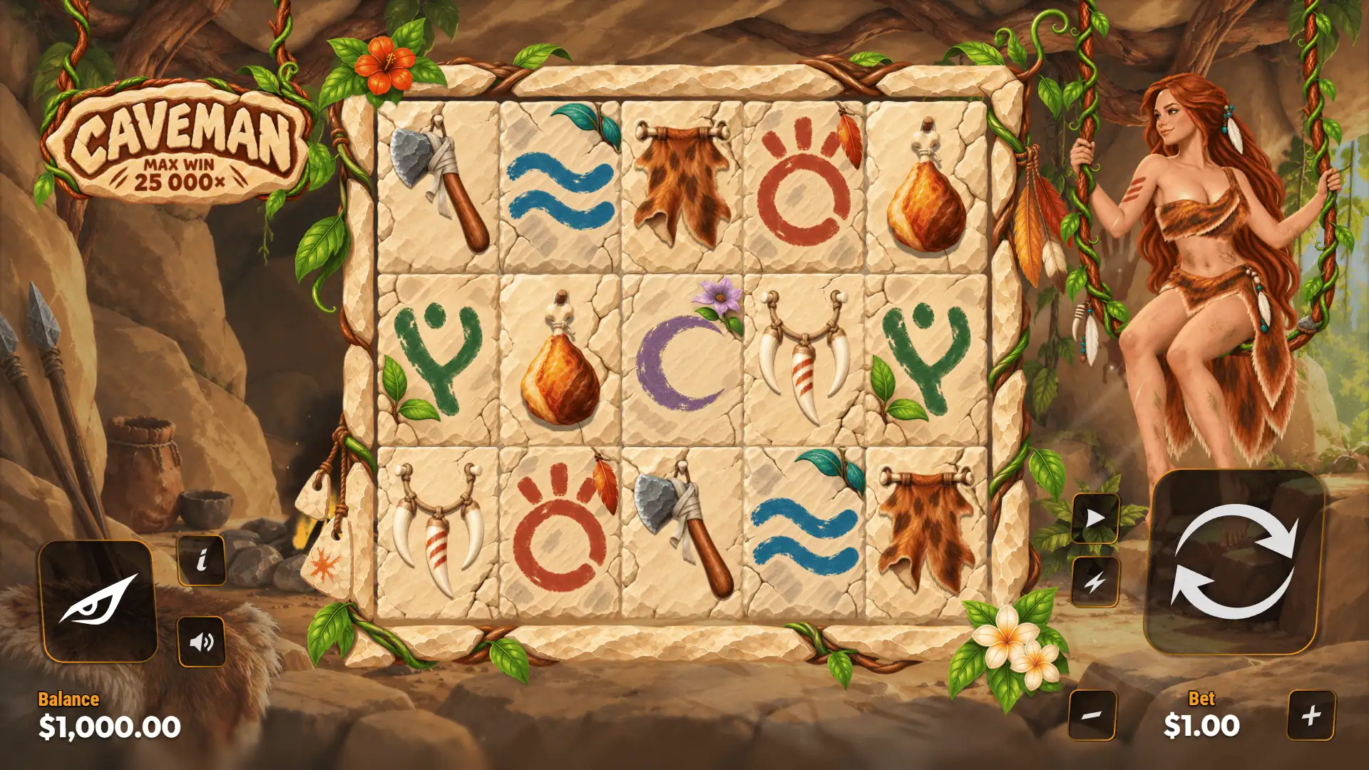 Caveman slot gameplay reels