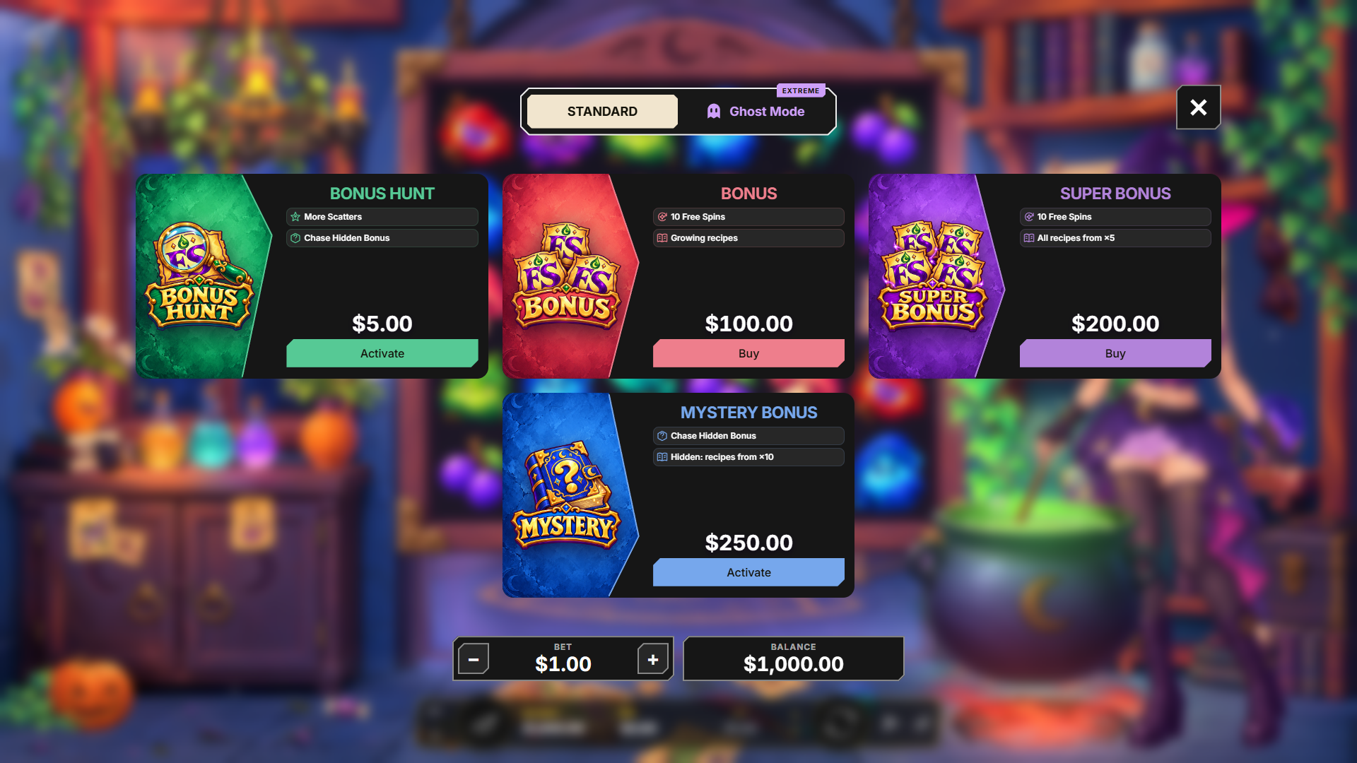 Spooky Kitty bonus buy menu