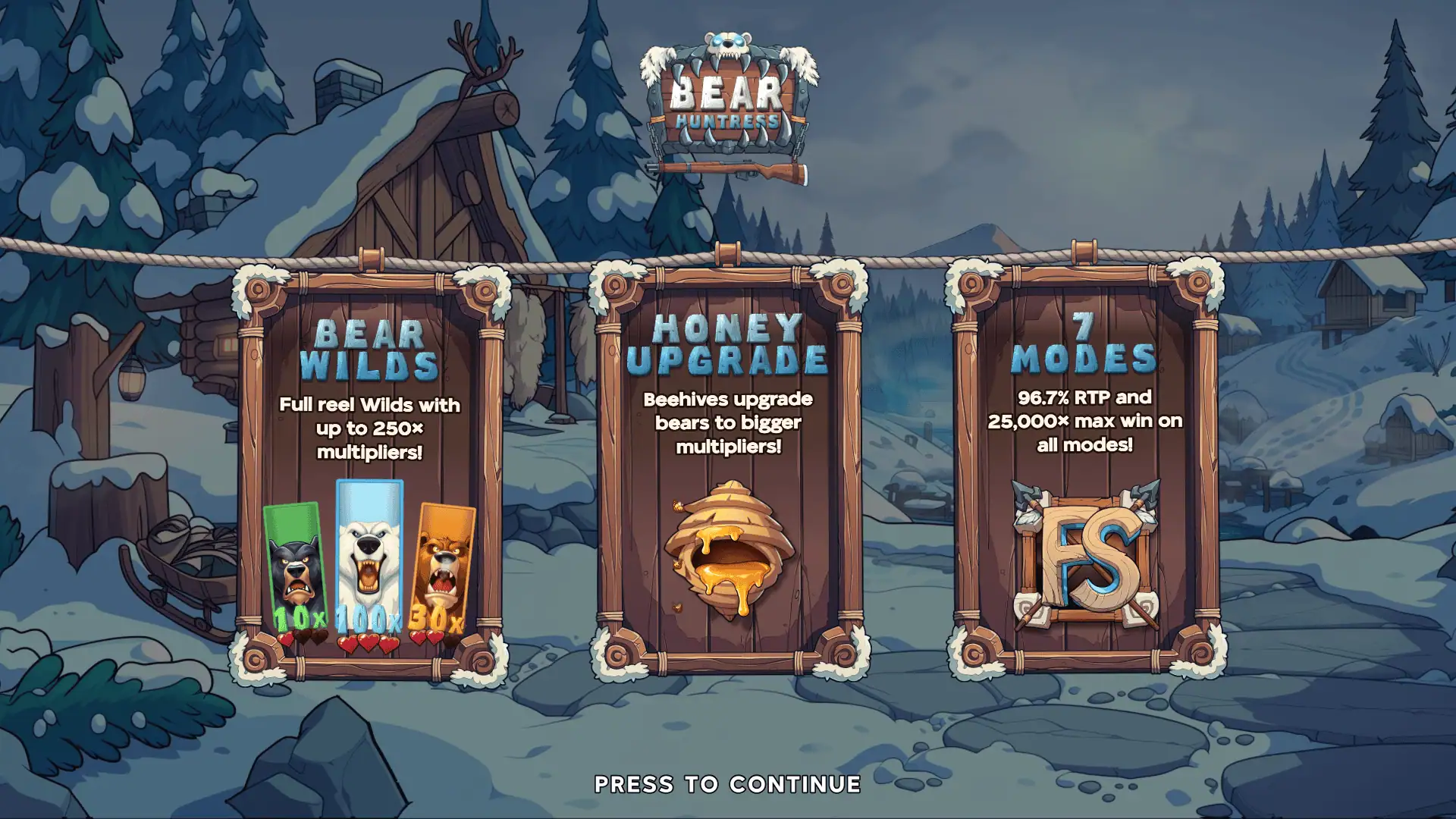 Bear Huntress slot intro screen