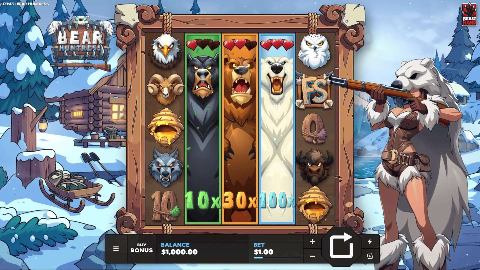 Bear Huntress slot gameplay reels