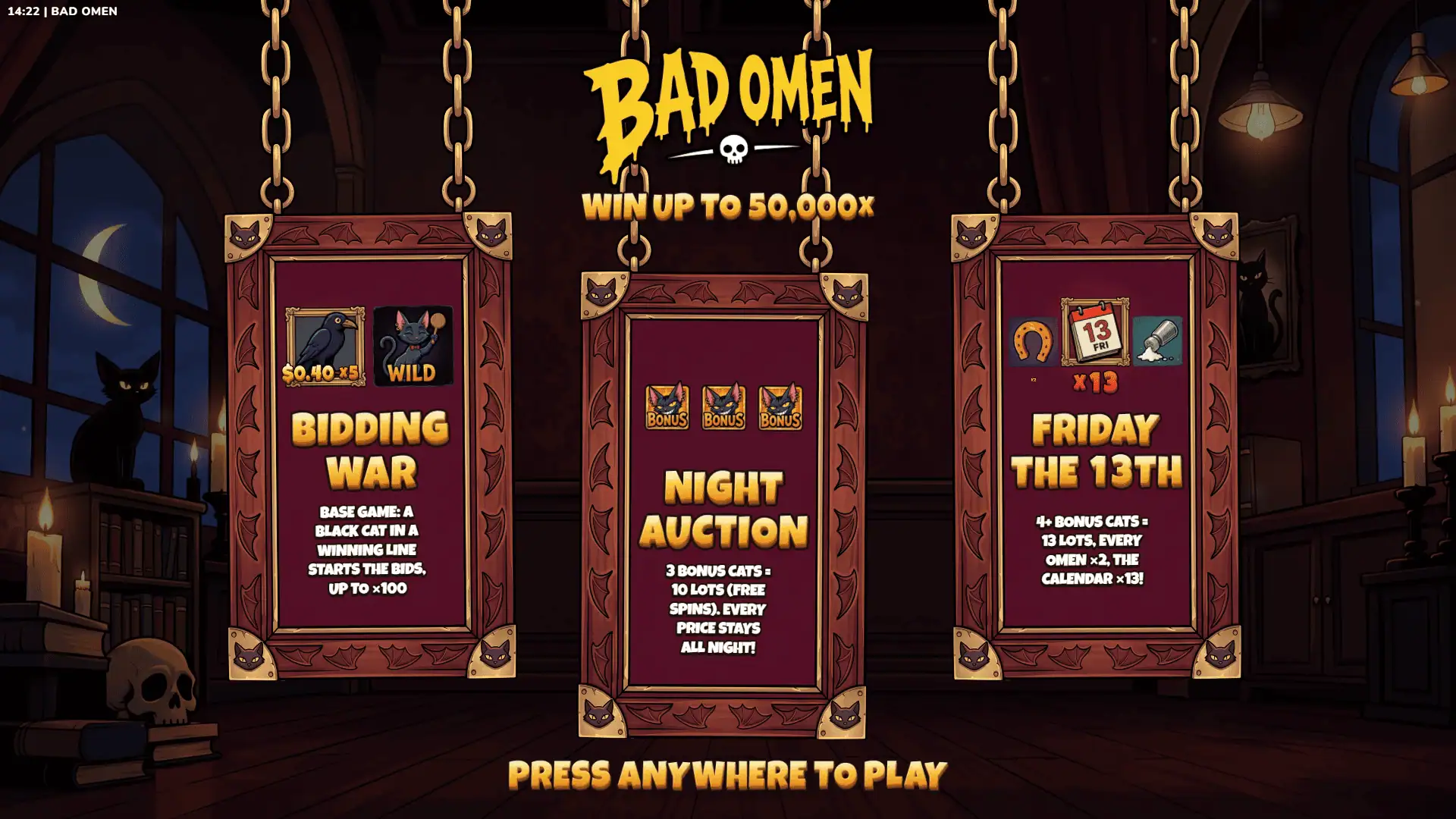 Bad Omen slot intro screen