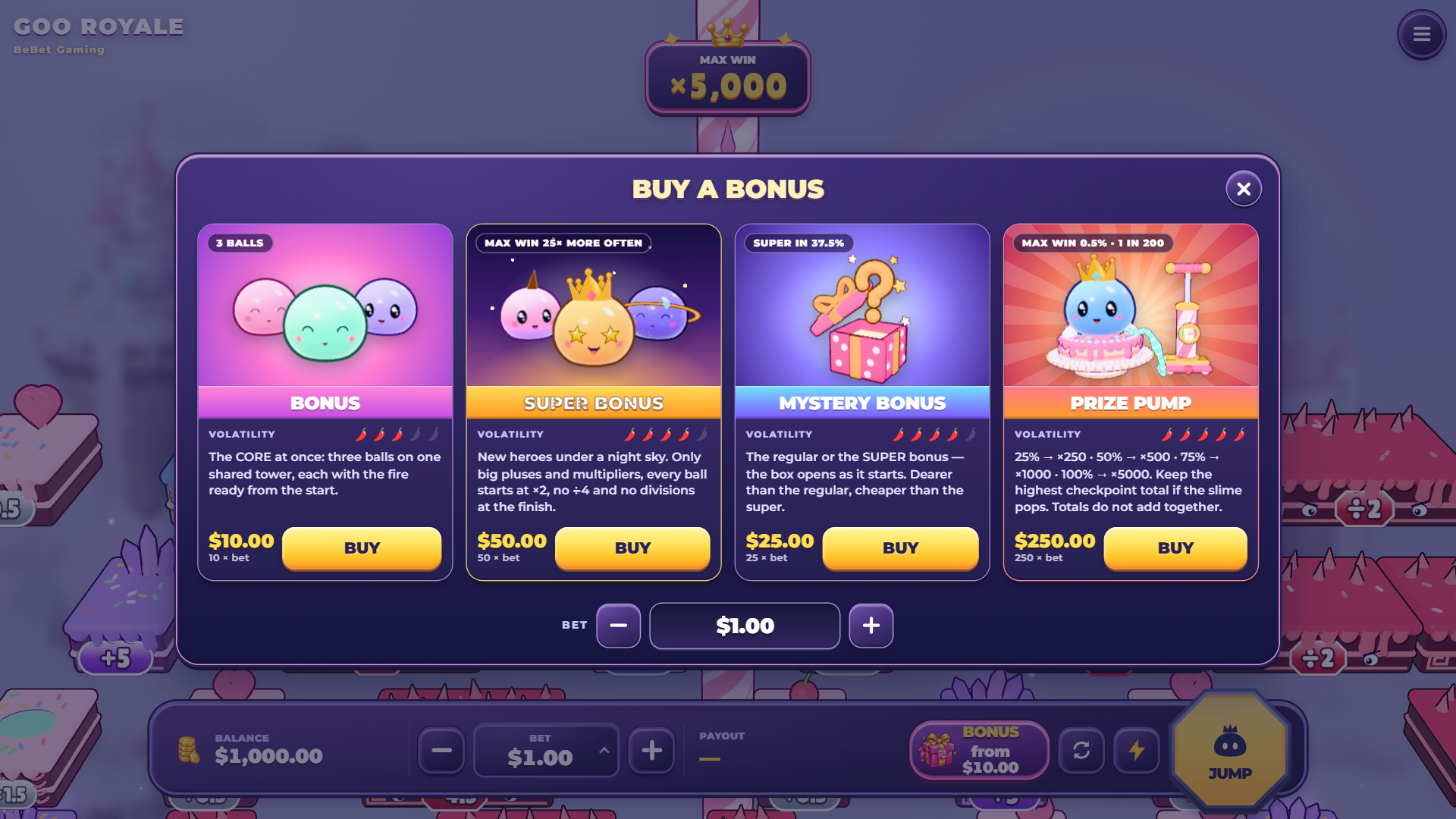 Goo Royale bonus buy menu