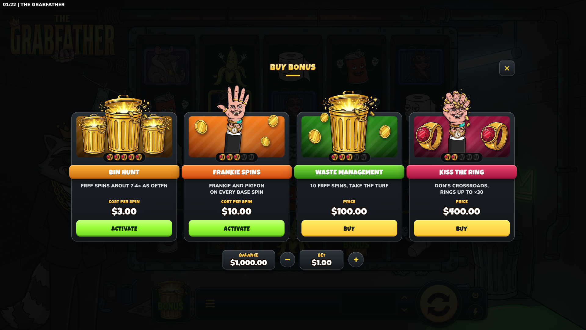 The Grabfather bonus buy menu