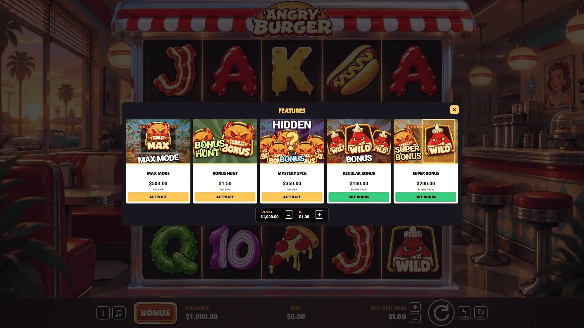 Angry Burger bonus buy menu