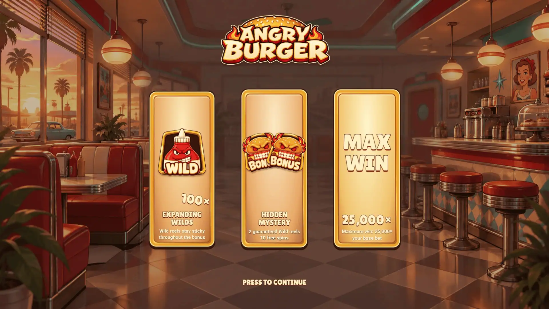 Angry Burger slot intro screen