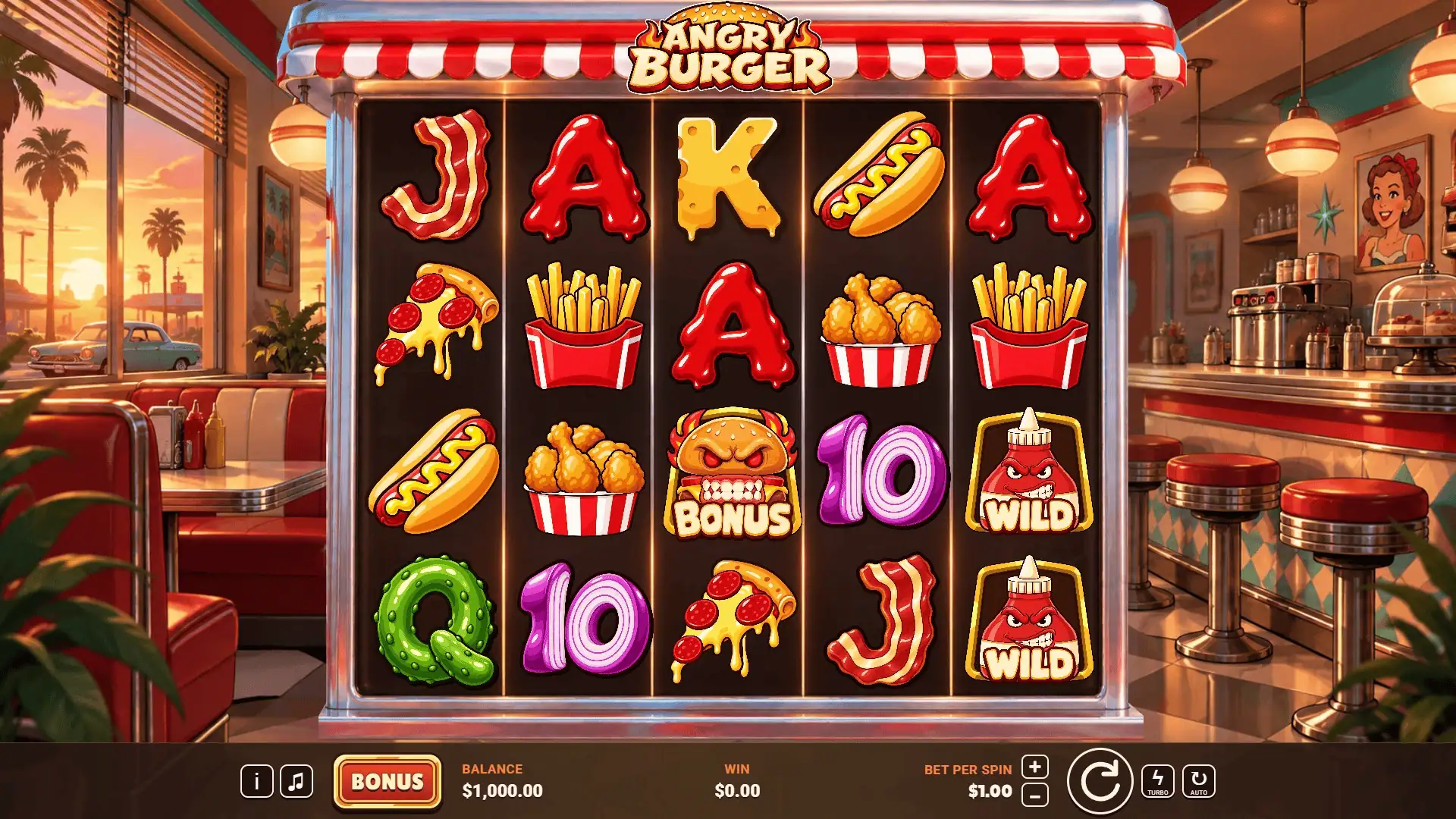 Angry Burger slot gameplay reels