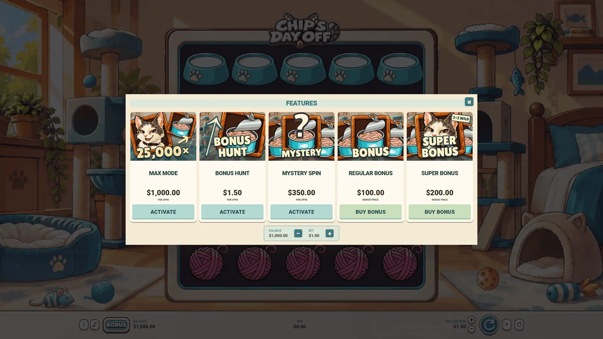 Chip's Day Off bonus buy menu