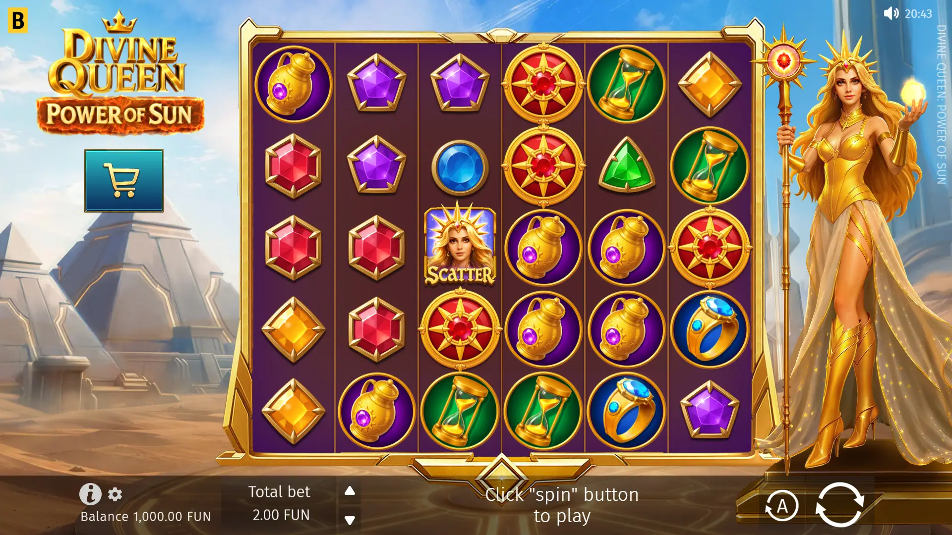 Divine Queen: Power of Sun slot gameplay reels