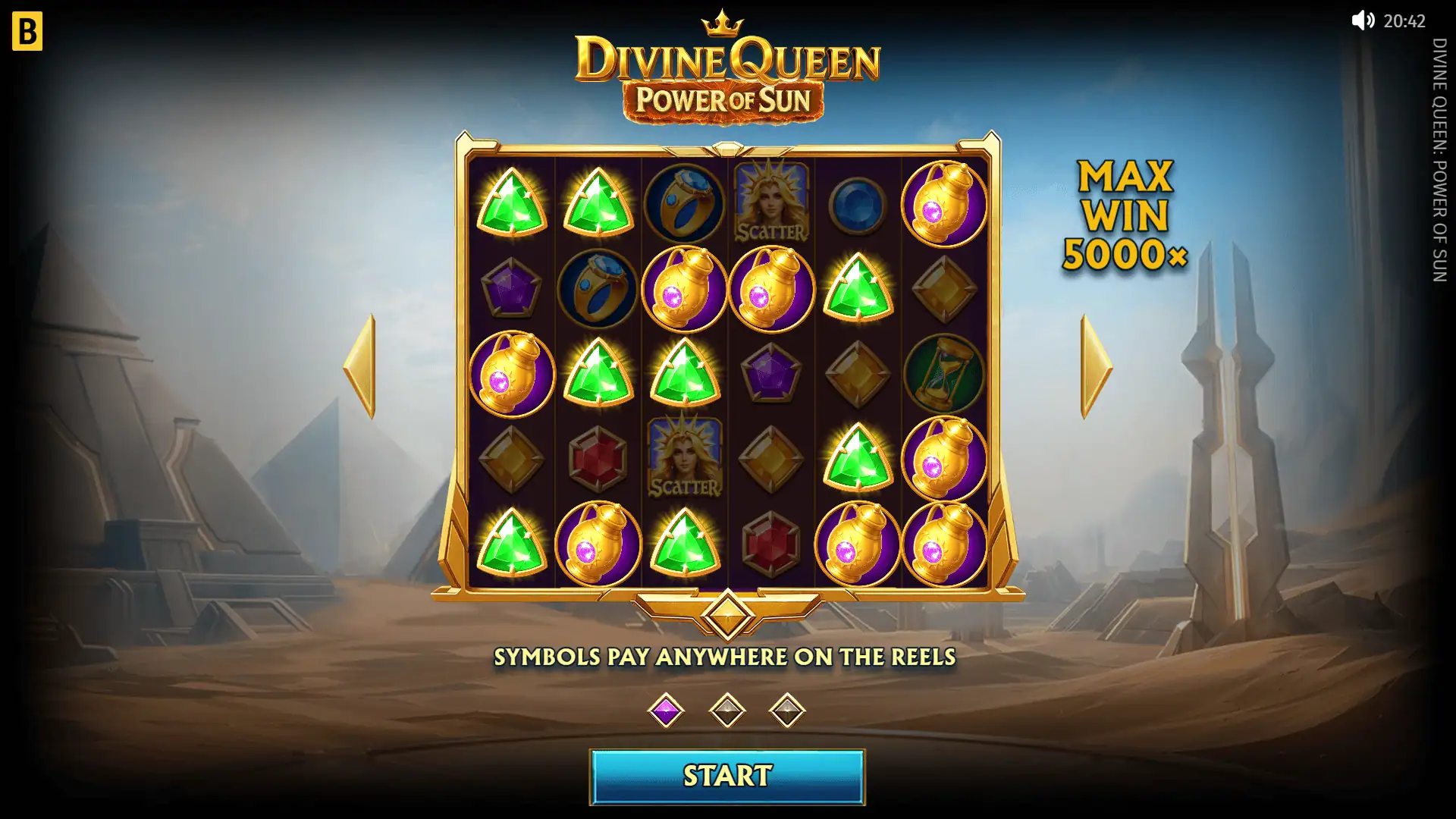 Divine Queen: Power of Sun slot intro screen