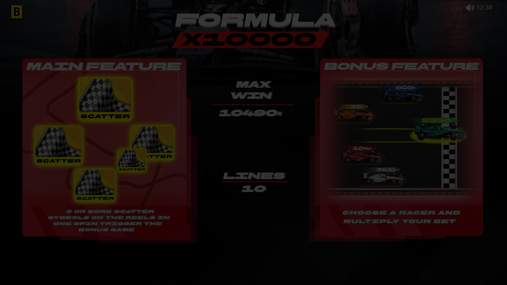 Formula x10000 slot intro screen