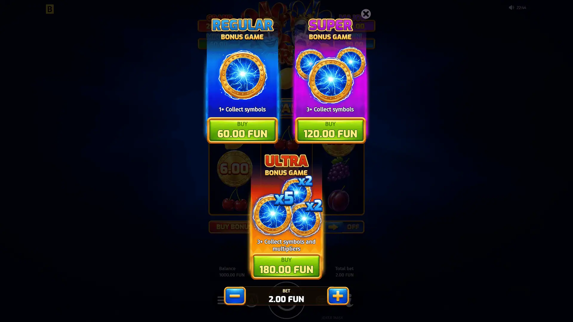 Joker Mask bonus buy menu