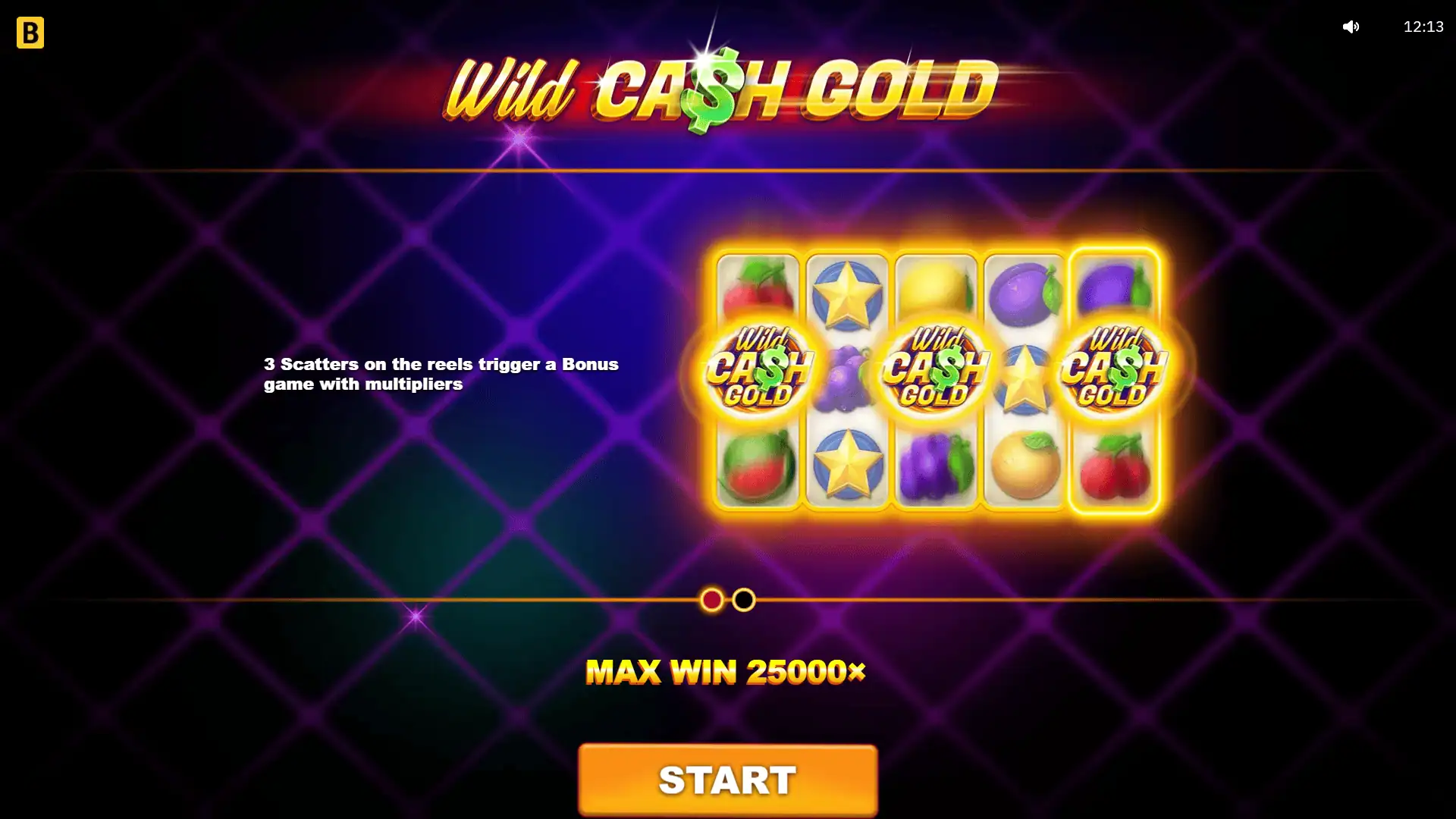 Wild Cash Gold slot intro screen