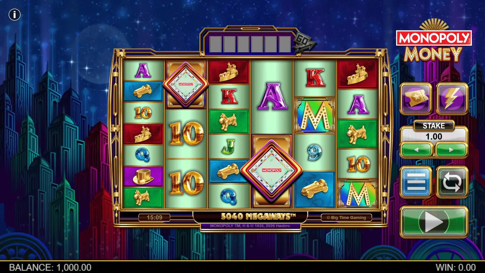 Monopoly Money slot gameplay reels