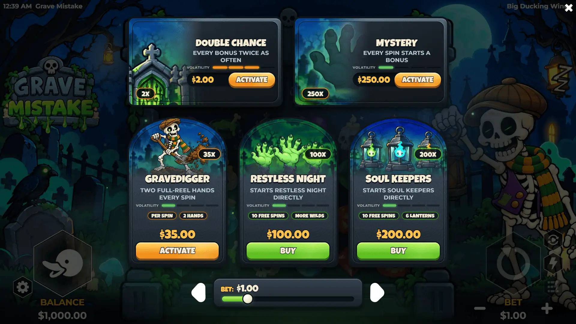 Grave Mistake bonus buy menu
