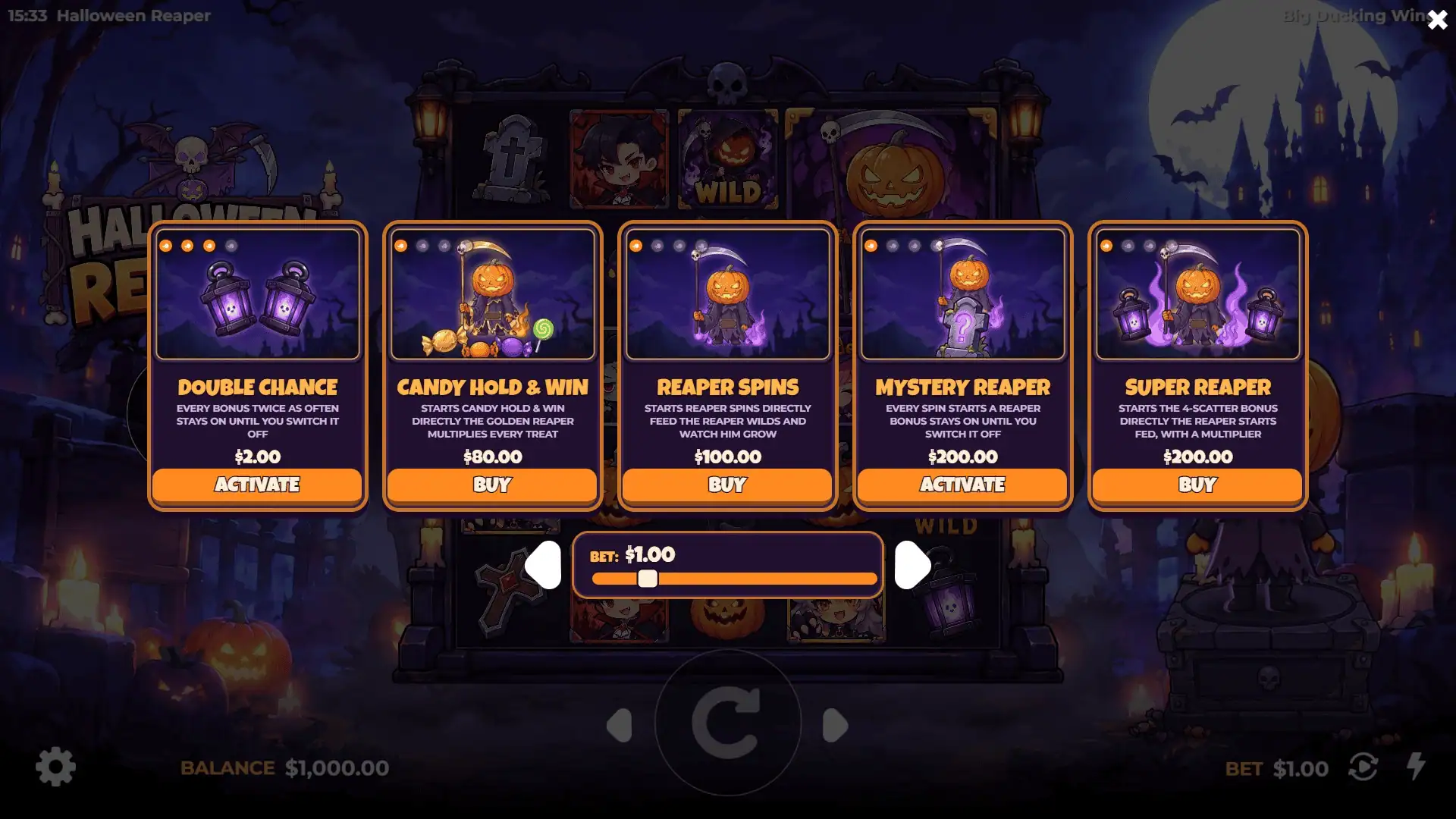Halloween Reaper bonus buy menu