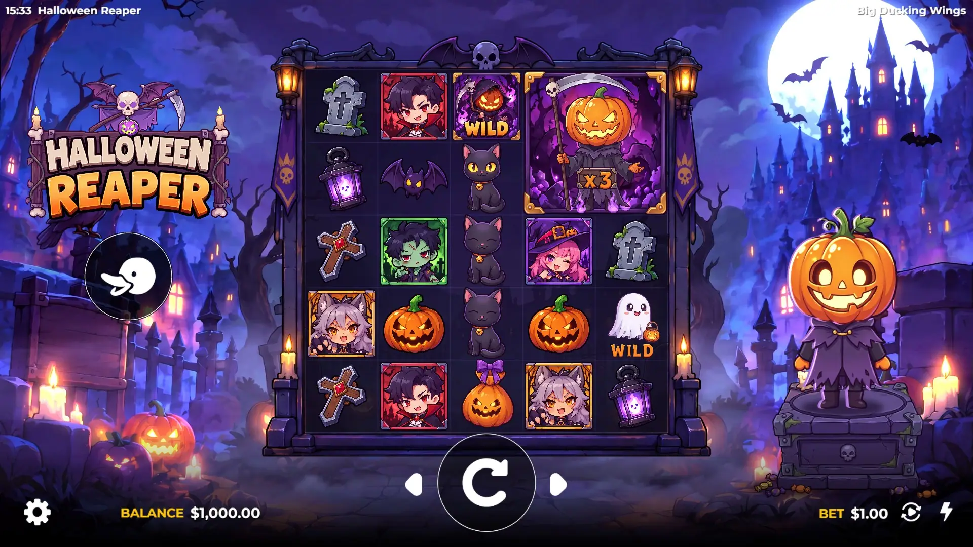 Halloween Reaper slot gameplay reels