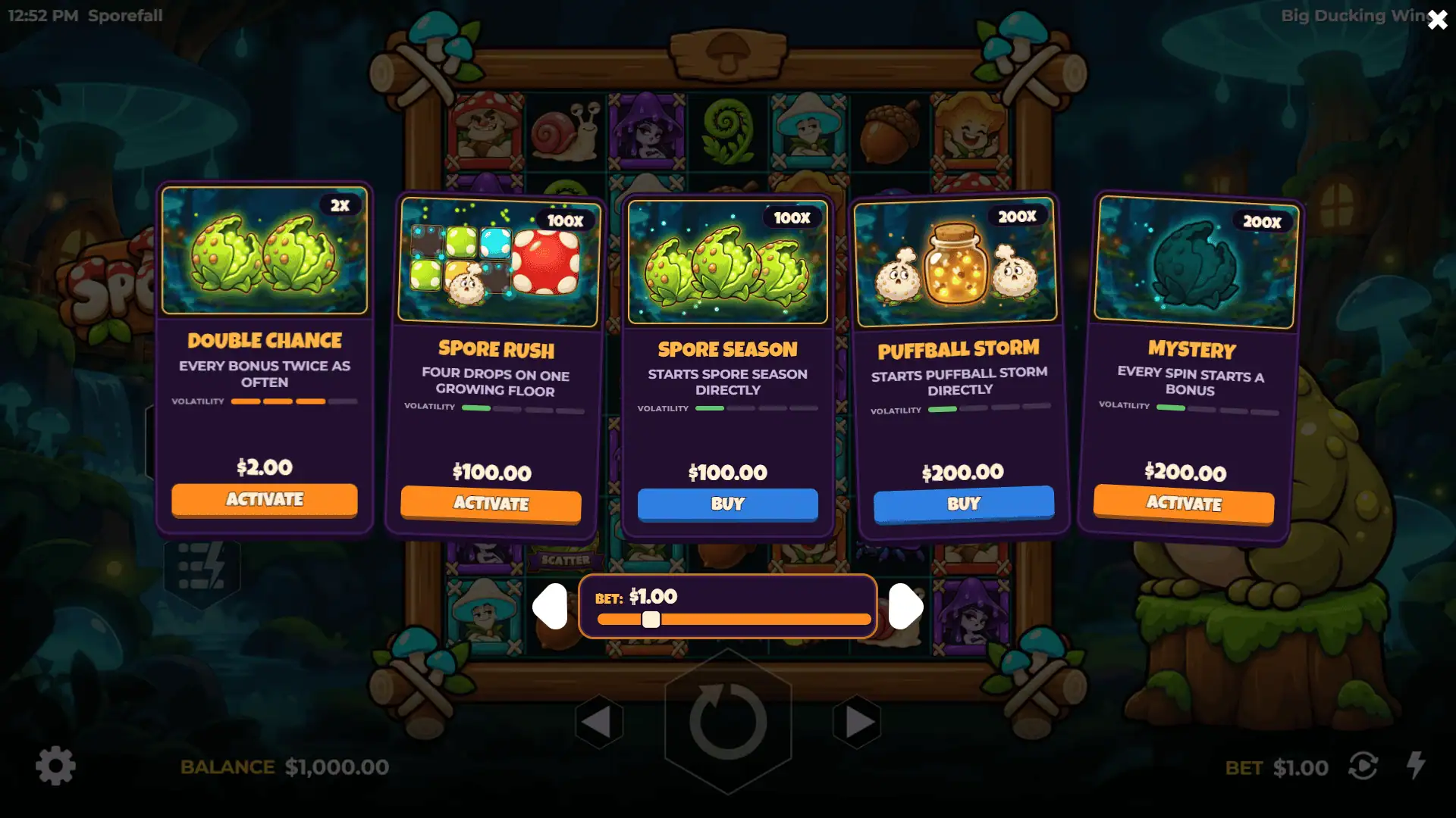 Sporefall bonus buy menu