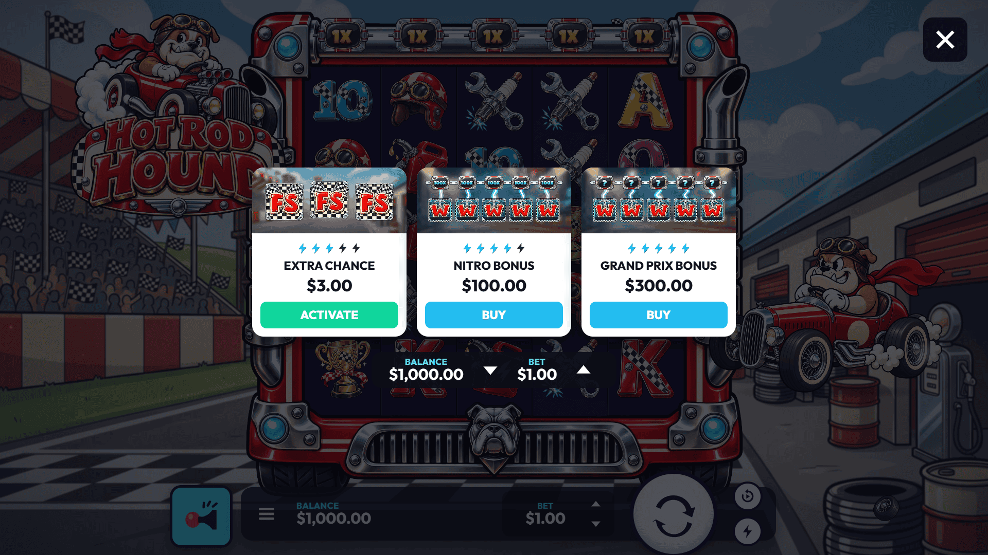 Hot Rod Hound bonus buy menu