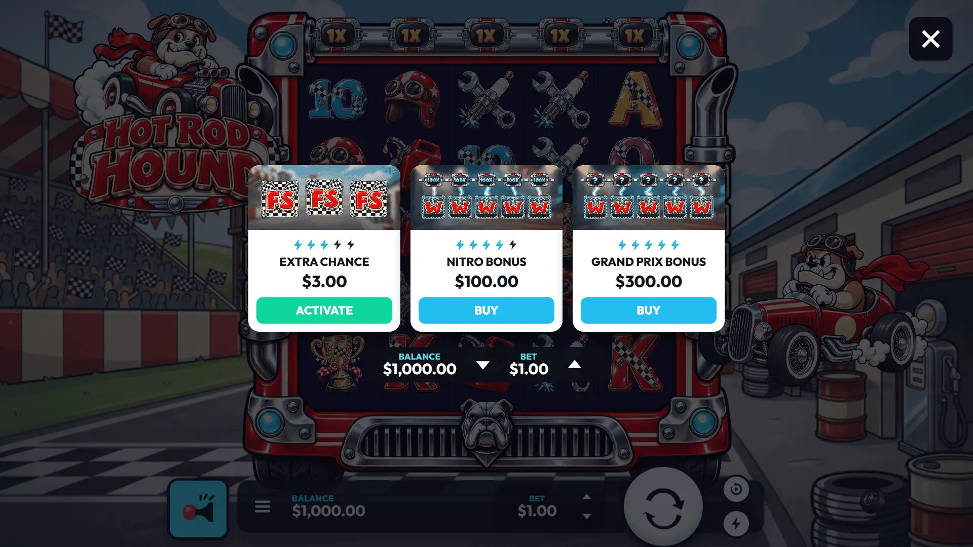 Hot Rod Hound bonus buy menu