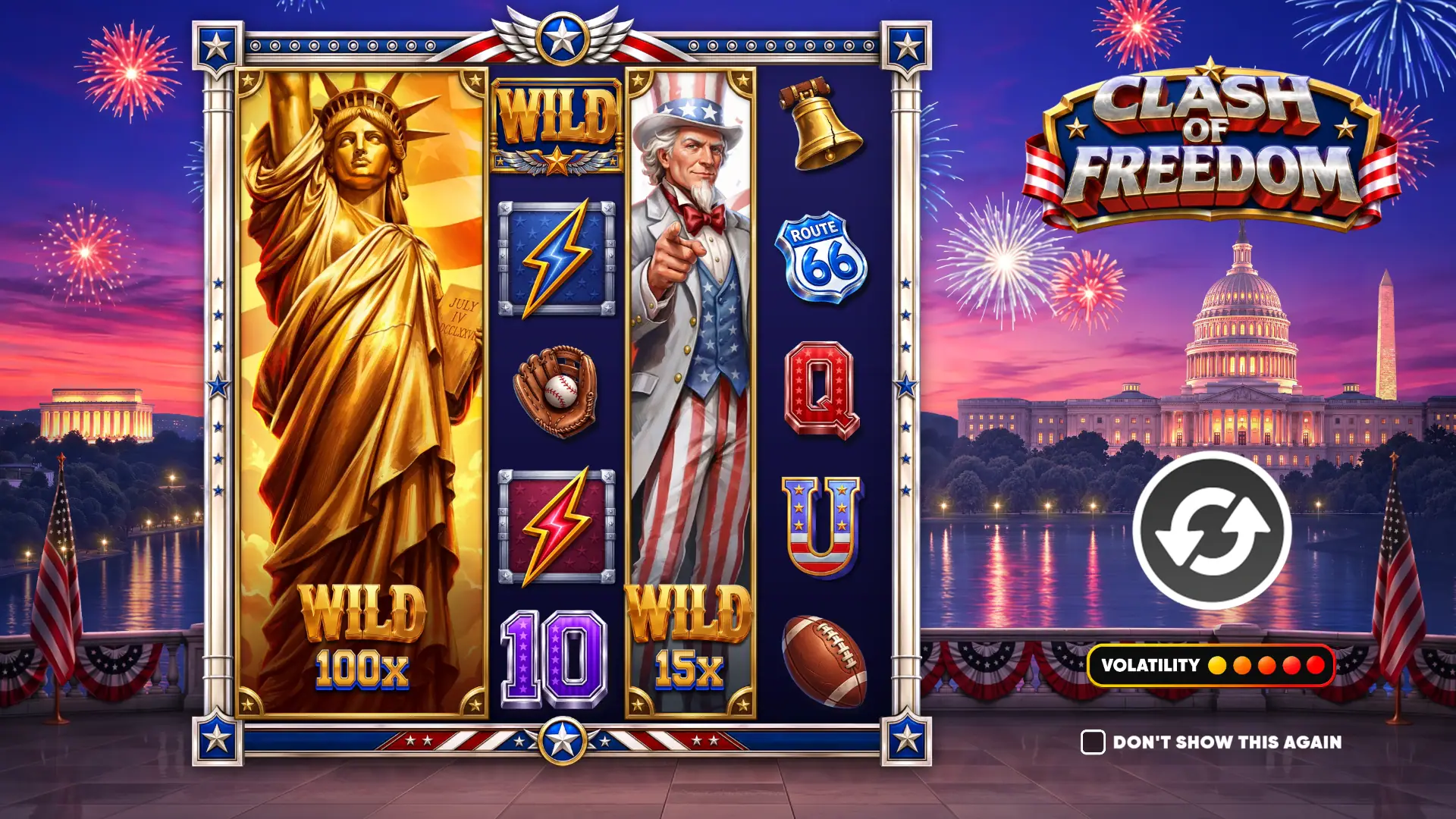 Clash Of Freedom slot intro screen