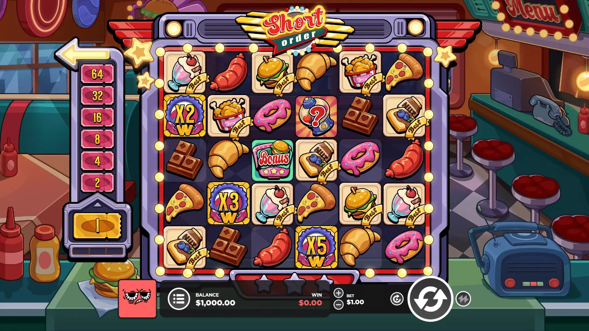 Short Order slot gameplay reels