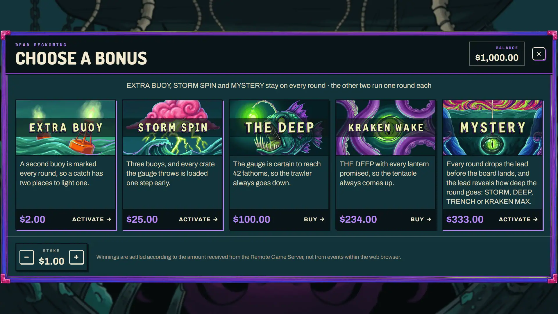 Dead Reckoning bonus buy menu