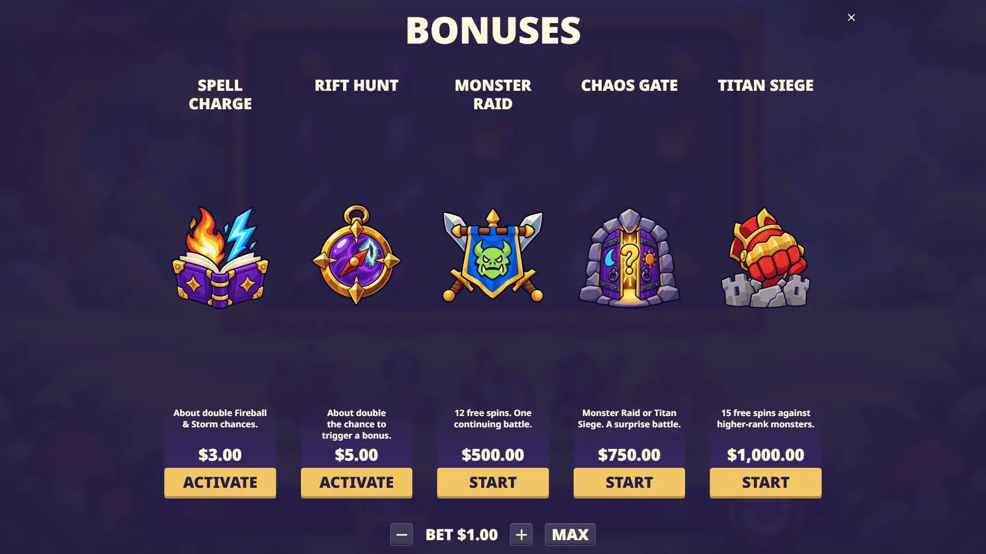 Spellstrike bonus buy menu