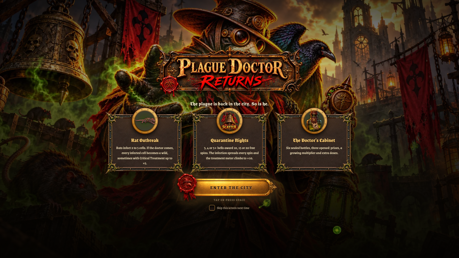 Plague Doctor Returns slot intro screen