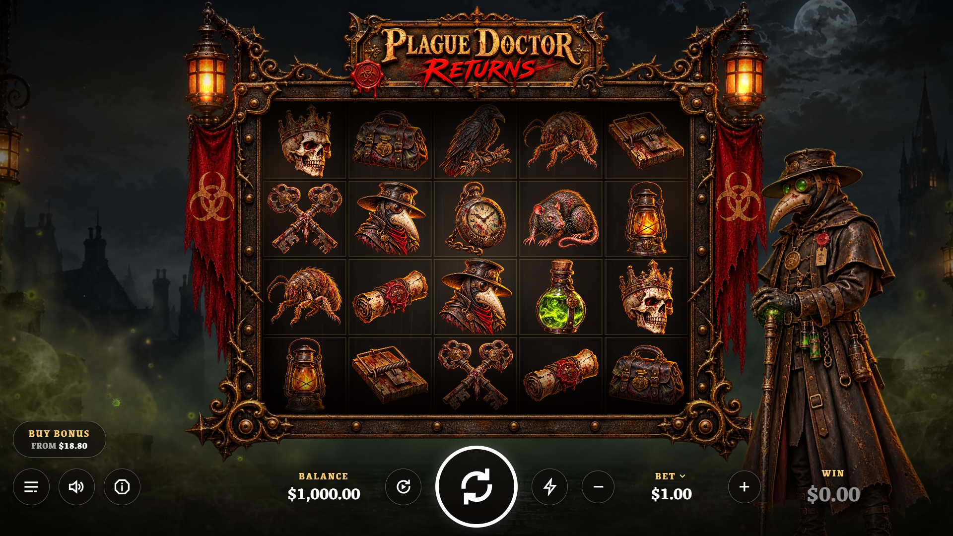 Plague Doctor Returns slot gameplay reels