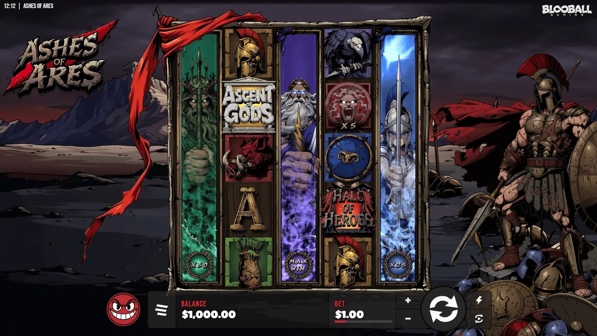 Ashes of Ares slot gameplay reels