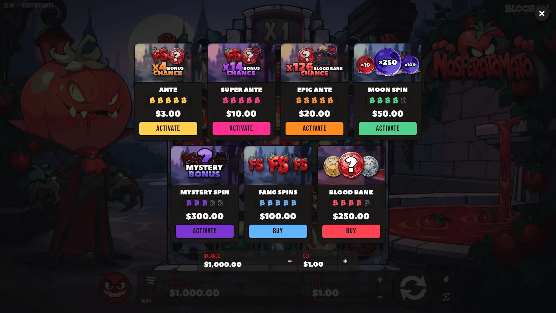 Nosferatomato bonus buy menu