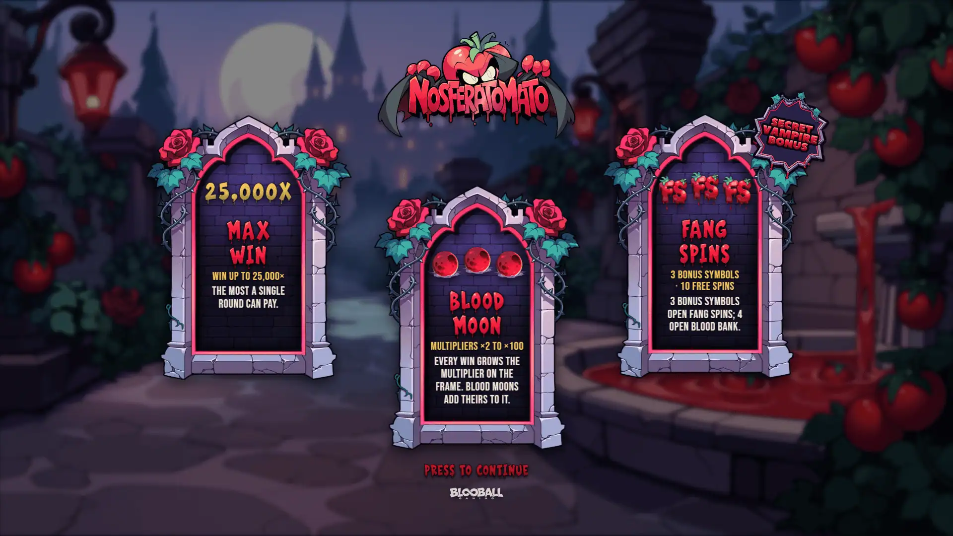 Nosferatomato slot intro screen